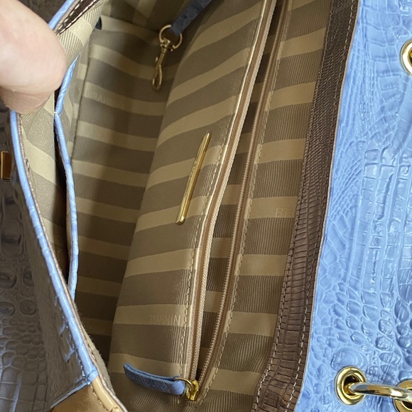 Lavender Croc-Embossed Top-Handle Satchel with Tan Trim - Picture 5 of 8